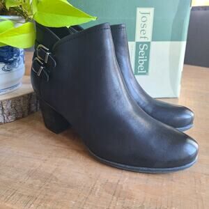 Josef‎ Seibel Britney 47 Leather Ankle Booties Boots Black Womens Size 42 NEW